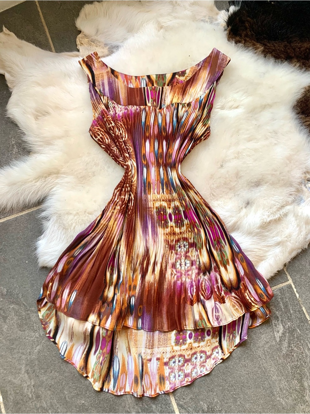 Y2k Boho Abstract Print Pleated High-Low Sleeveless Blouse